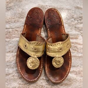 Jack Rogers Gold Navajo Sandals Womens Size 7 Leather Thong Classic Flat